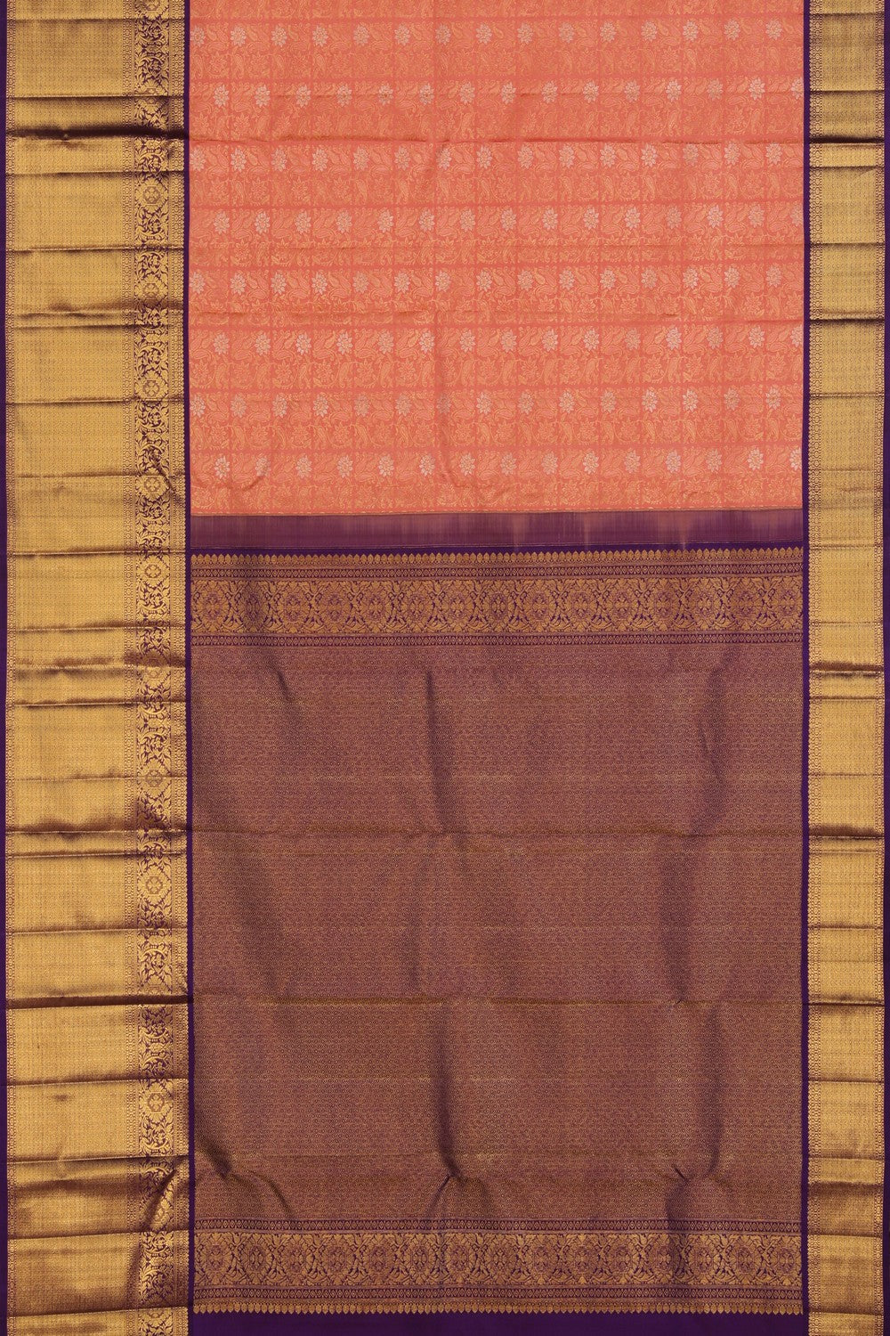 Image of Peach Brocade Kanchipattu Saree